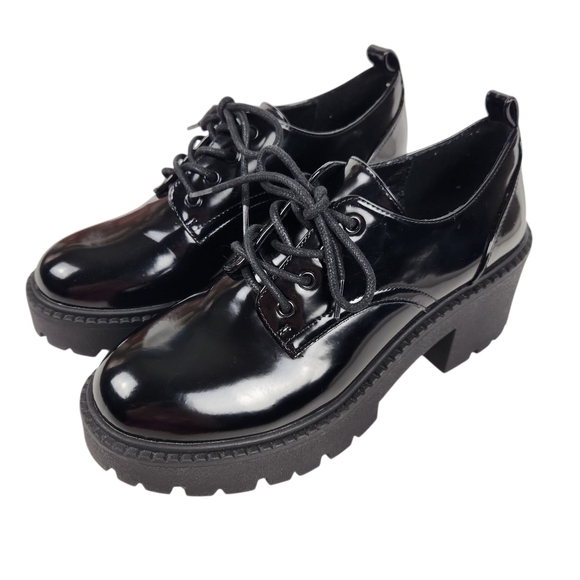 Madden Girl G-Tracy Black Patent Chunky Lug Sole Platform Loafers Women Size 8.5 - Picture 1 of 12